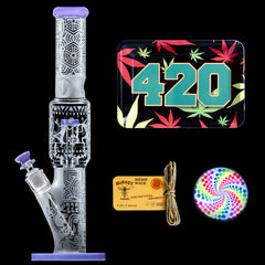 Calibear Sandblasted glass straight tube smoking bong set with gift box