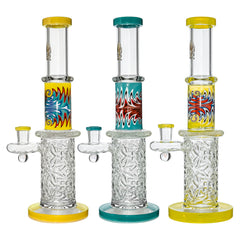 Wigwag Wall Perc Glass Bong Glass Water Pipe with Encased Opal in Stock