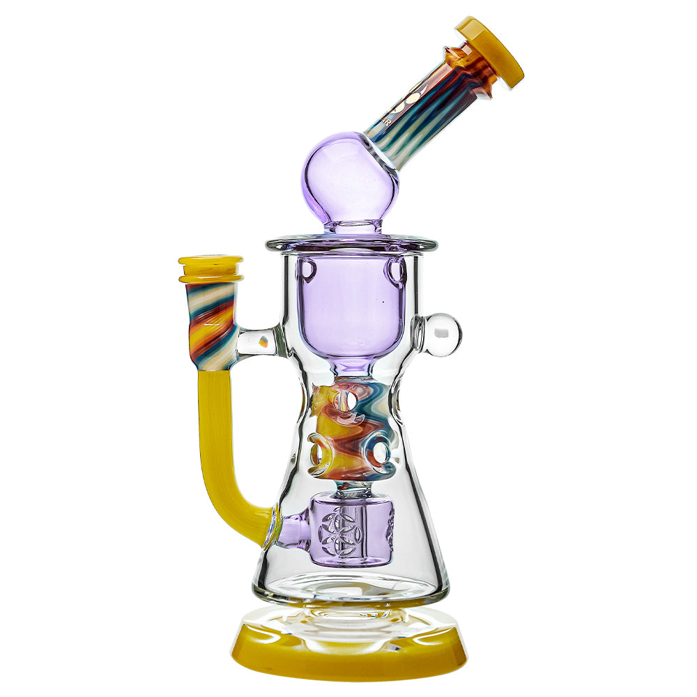 (SOLD BY CARTON) Color Accented Recycler Dab Rig with Rainbow Wigwag Glass & Bent Neck
