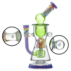 Color Accented Recycler Dab Rig with Rainbow Wigwag Glass & Bent Neck Design
