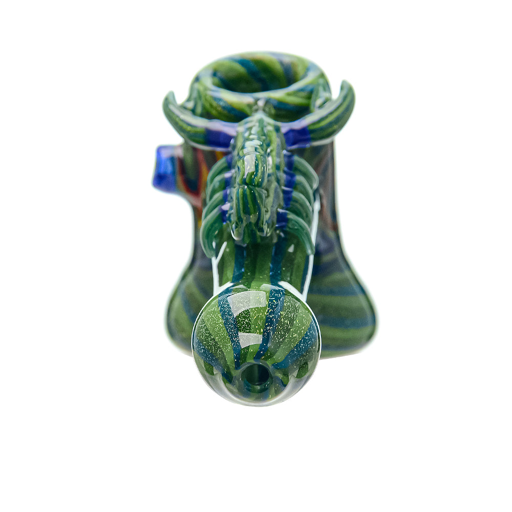Artisan Glass Hand Pipe - Unique Green & Blue Spiral Design