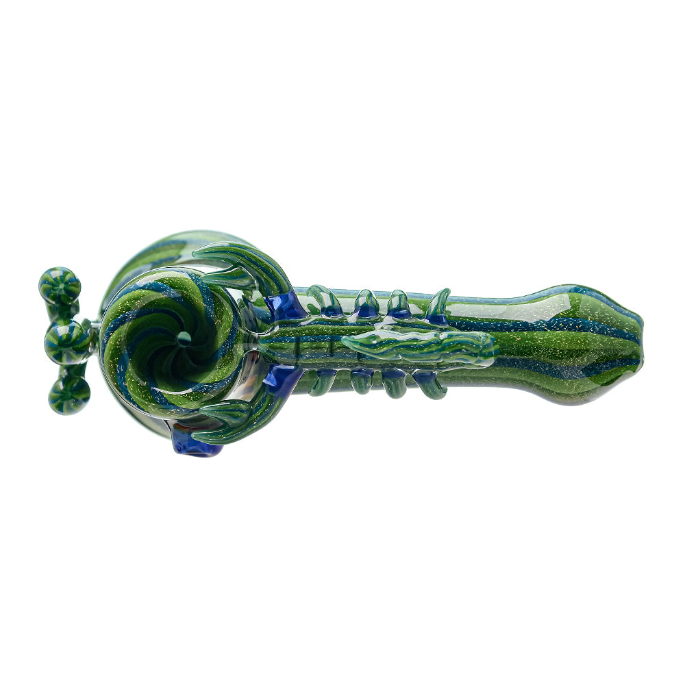 Artisan Glass Hand Pipe - Unique Green & Blue Spiral Design