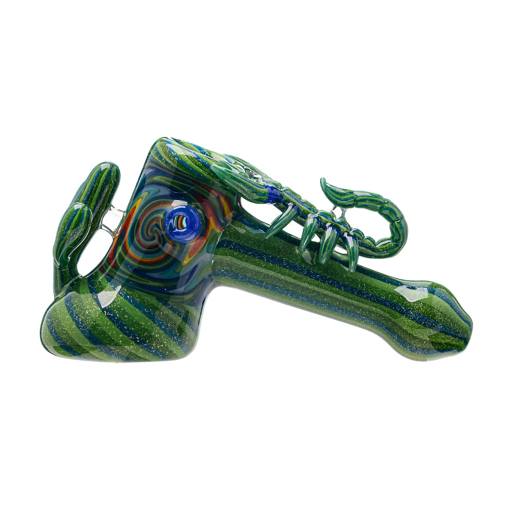 Artisan Glass Hand Pipe - Unique Green & Blue Spiral Design