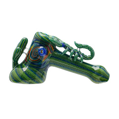 Artisan Glass Hand Pipe - Unique Green & Blue Spiral Design