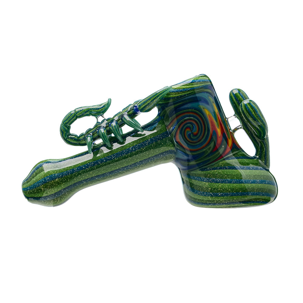 Artisan Glass Hand Pipe - Unique Green & Blue Spiral Design