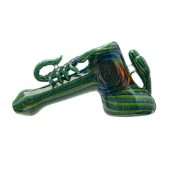 Artisan Glass Hand Pipe - Unique Green & Blue Spiral Design