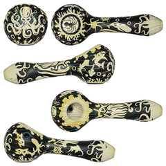 Deep Sandblasted  Designs Glass Hand Pipes | CALIFORNIA WAREHOUSE