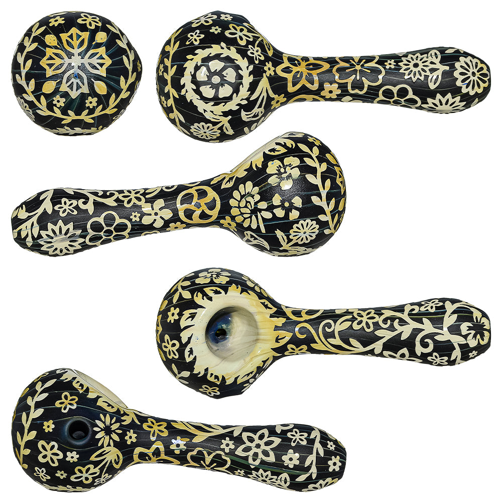 Deep Sandblasted  Designs Glass Hand Pipes | CALIFORNIA WAREHOUSE