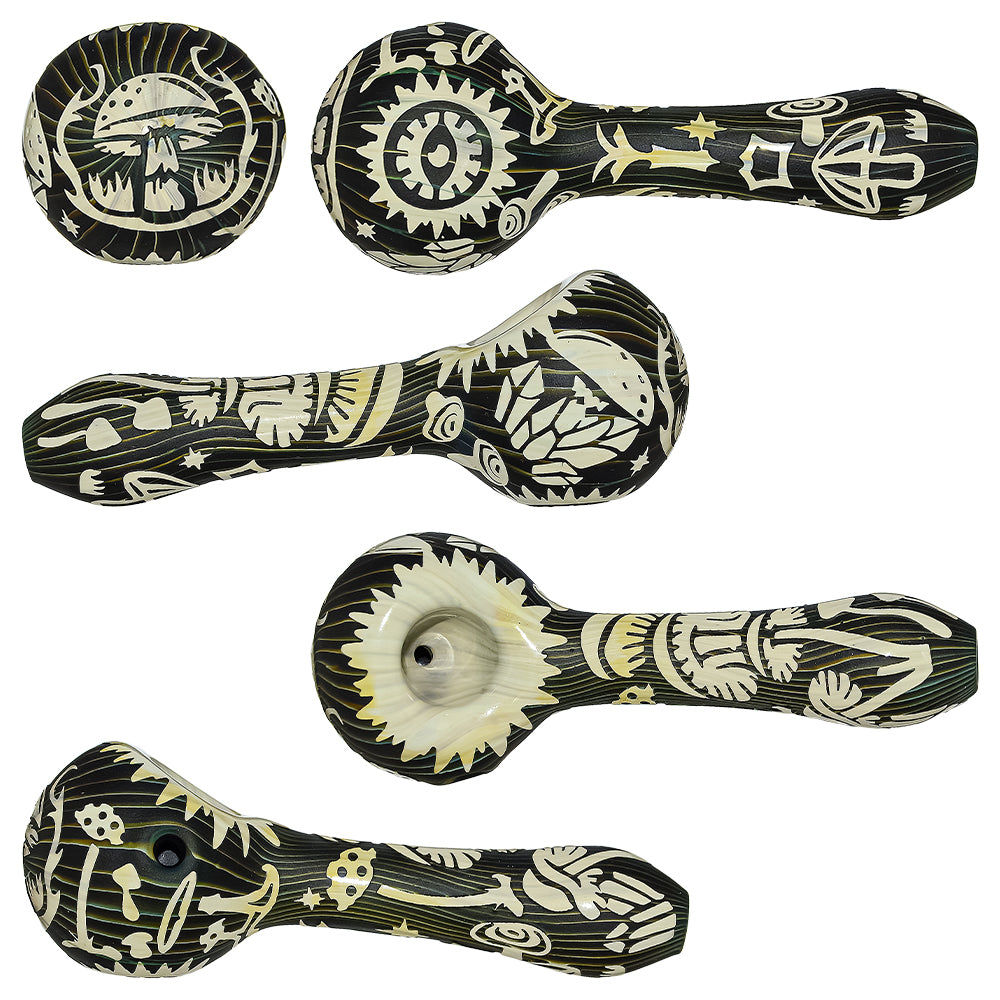 Deep Sandblasted  Designs Glass Hand Pipes | CALIFORNIA WAREHOUSE